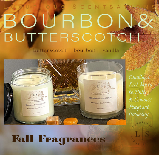 Image of the Bourbon & Butterscotch Luxurious Scentsations candles hand-poured in Alabama